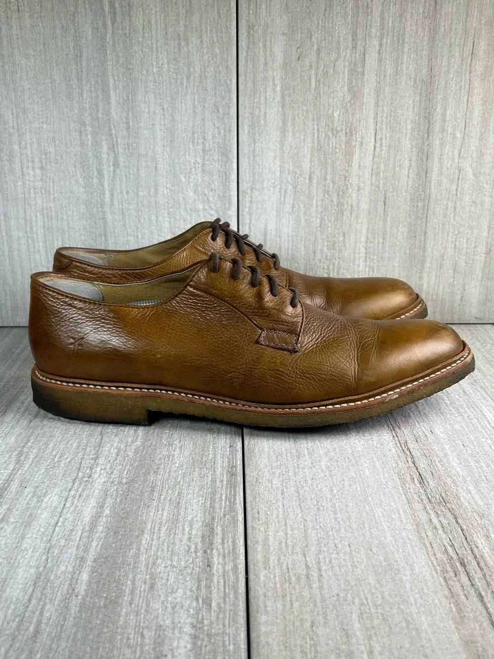 FRYE James Crepe Cognac Leather Dress Oxford Shoe Derby Lace Up Mens Size 13